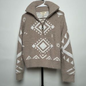 Jessica Simpson women’s quarter-zip sweater, light brown and white color, size M